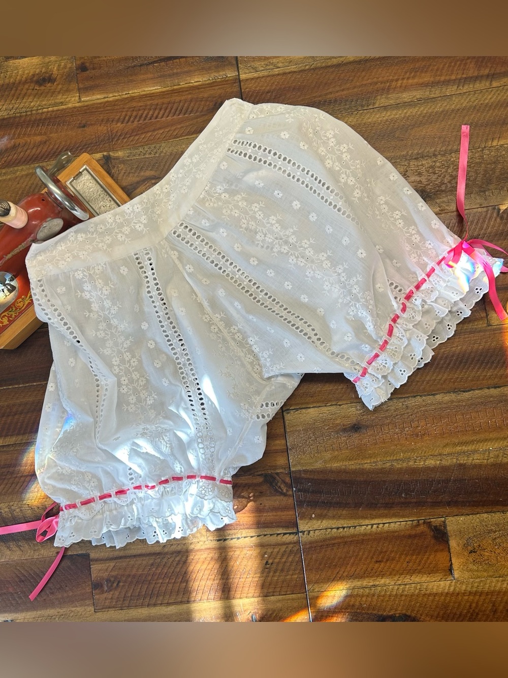 Handmade White Eyelet cotton bloomers size M